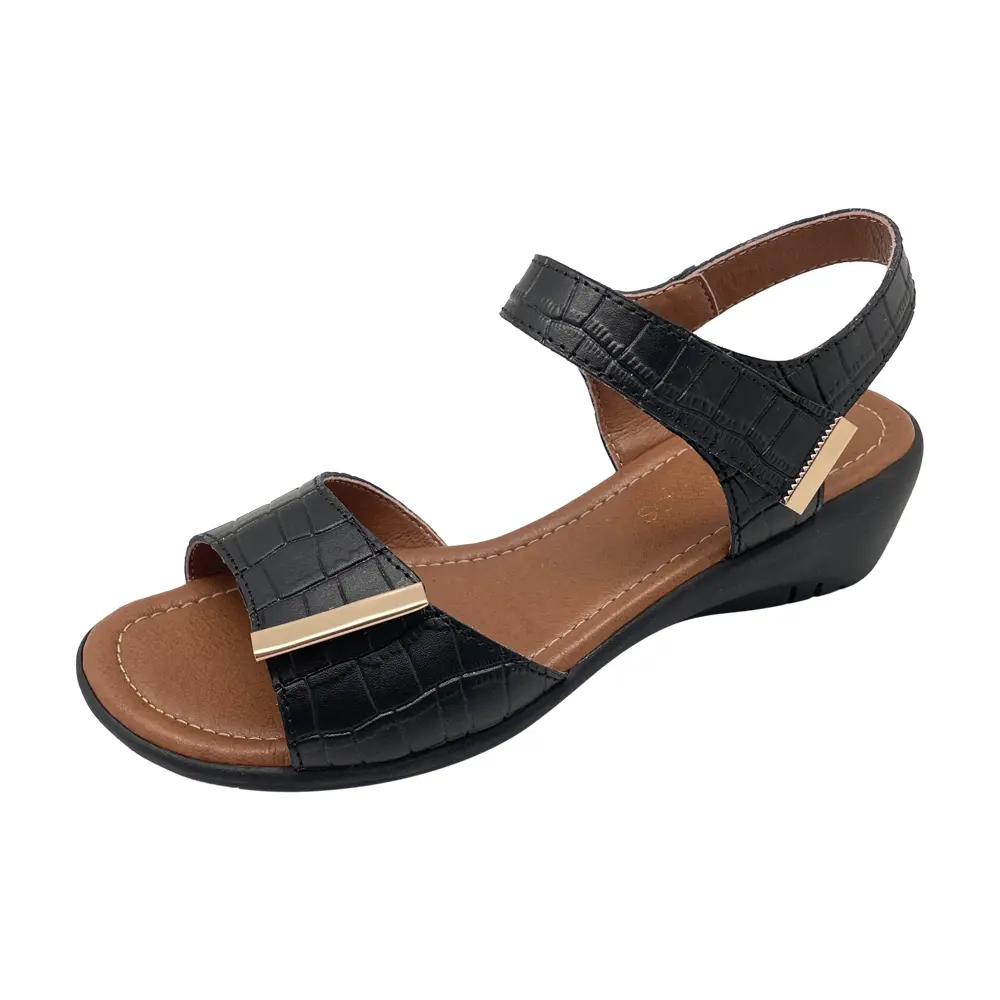 Cassidy Black Print Bare Traps Low Leather Comfort Sandals